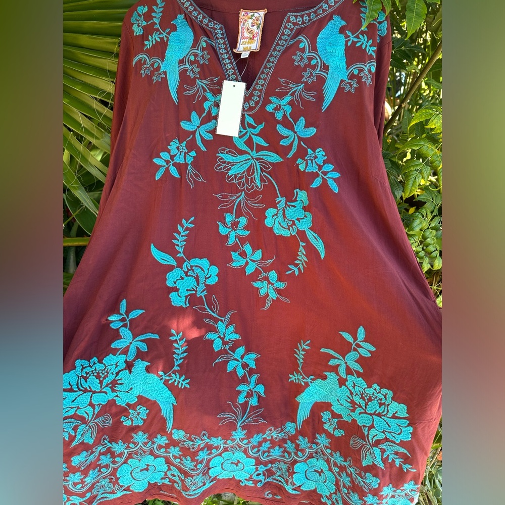 🤎Beautiful Johnny Was Chocolate Truffle Color Dress Turquoise Embroidery